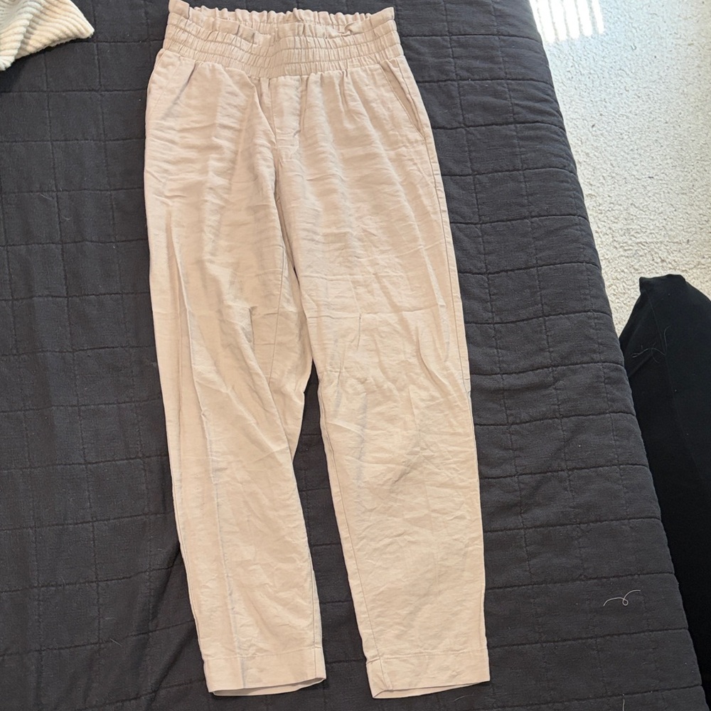 Beige Elastic Waist Pants